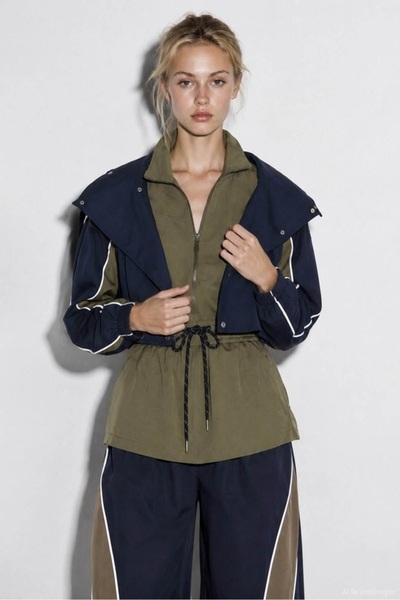 Quzu Beli Women's Jacket with Rubber Detail Ckt02582 Navy Blue