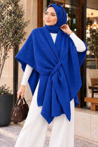 EBRUTESETTÜR Asymmetrical Cut Design Knitwear Poncho Indigo