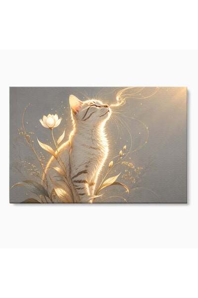 Luxcanva Tablou Canvas Pisica Visatoare 60x40 cm pe Sasiu Lemn Flori Visare E...