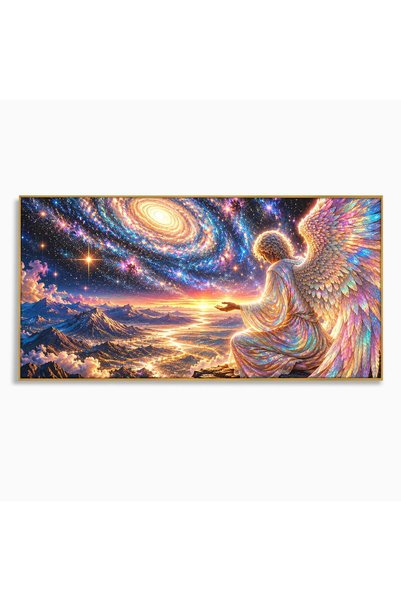 Luxcanva Tablou Canvas Ingerul Galaxiei cm cu Rama Auriu Peisaj Cer Inger