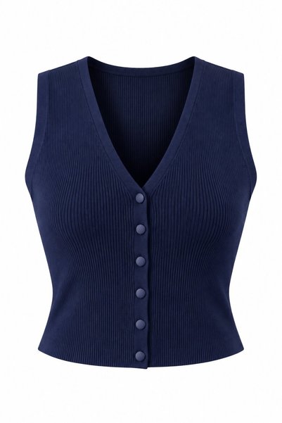 Laluvia Navy Blue Lena Snap Button Knitwear Vest - 2Y4518