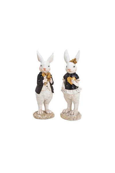 DecoDepot Figurină iepure în costum negru/alb/auriu, 7x7x22 cm