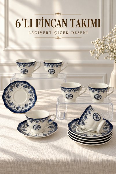 Queen’s Kitchen 6 Kişilik Gül Desenli Porselen Kahve Takımı