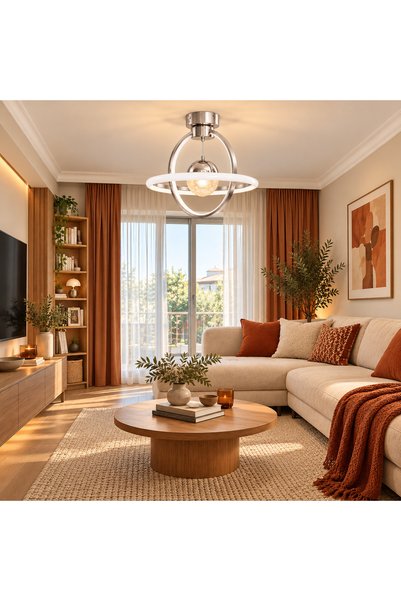 ADOĞAN Meridyen Gold Halkalı Dekoratif LED Salon Avizesi 45 cm