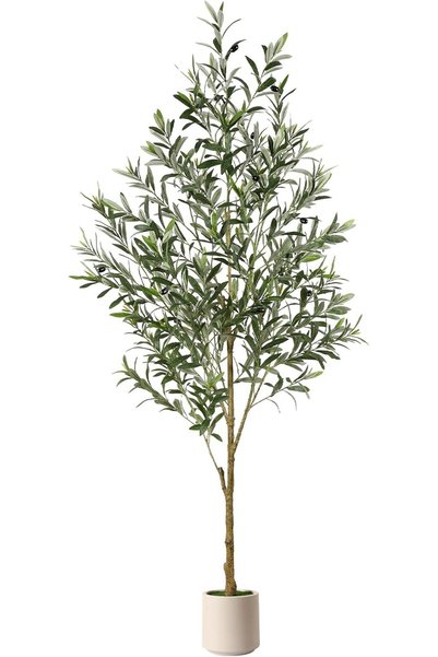 Generic شجرة زيتون اصطناعية بطول 120 سم مع ثمار في وعاء أبيض، للديكور الداخلي...