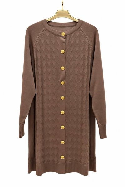 jooq Women's Diamond Patterned Gold Buttoned Long Knitwear Cardigan