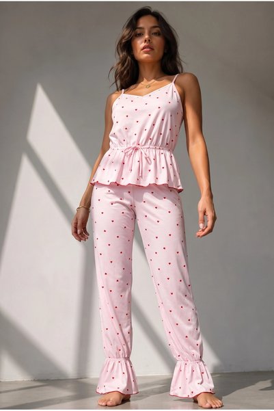 Marche Bien Marchè Bien Women's Regular Cut Seasonless Pink Pajama Set