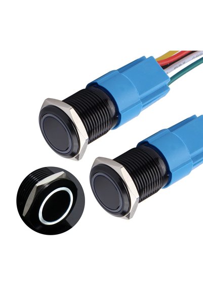 Generic 2pcs 16mm Metal Waterproof Momentary Push Button Switch Black Shell w...