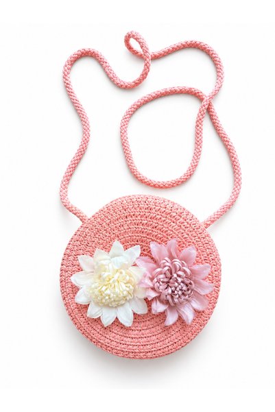 Miniminiksdesing Wicker Round Children's Bag with Accessory Details
