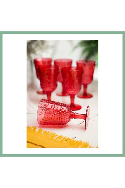 BŞK VİRGO Acrylic Red 6-Piece Goblet & Water Soft Drink Coffee Cup 450 ml (No...