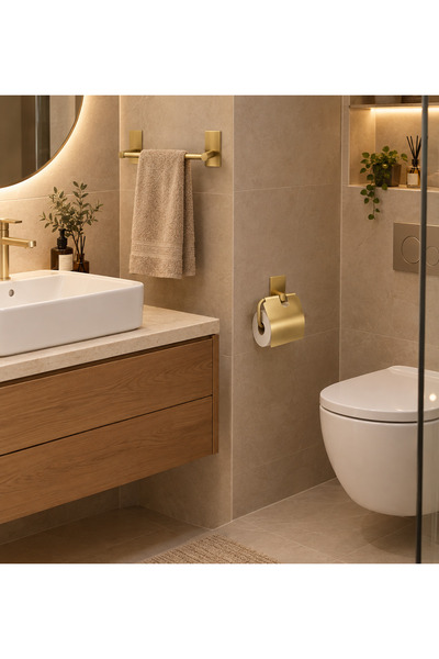 DİGİSU Adhesive Toilet Paper Holder & Long Towel Rail Set-Gold