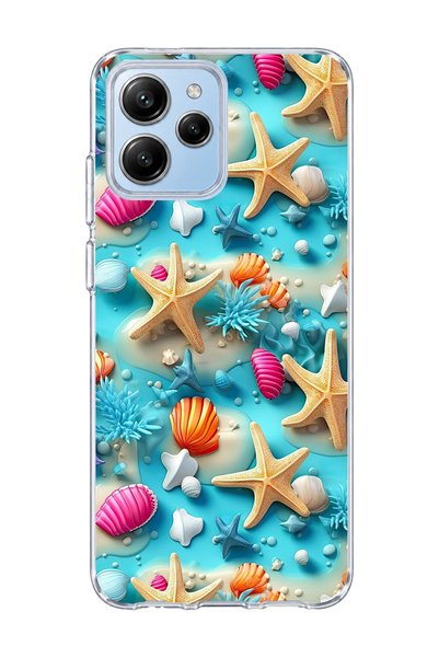 lelia Redmi 12 Compatible Starfish Seashell Printed Transparent Phone Case