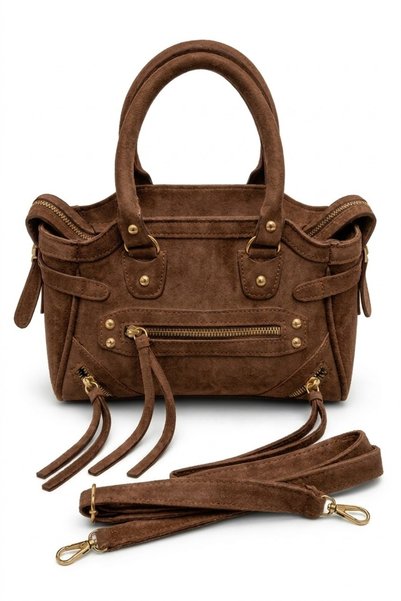 Gogoey Suede Zippered Pocket Detailed Strap Hand and Crossbody Women's Bag