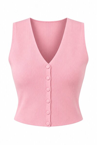 Laluvia Pink Lena Snap Button Knitwear Vest - 2Y4518