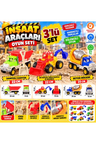 SUDESA OYUNCAK 3'LÜ OYUNCAK İŞ MAKİNESİ SETİ KEPÇE KAZICI DAMPERLİ KAMYON BET...