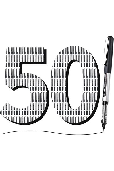 Generic عبوة أقلام سوداء تحتوي على 50 قلم، بحجم 0.5 ملم، بحبر رولر بول فائق ا...