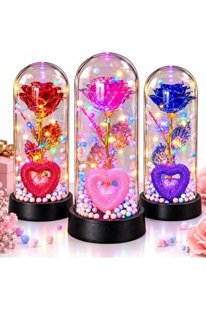 More Crystallized Rose 20x9.5cm with Multicolor LED Light under Transparent D...