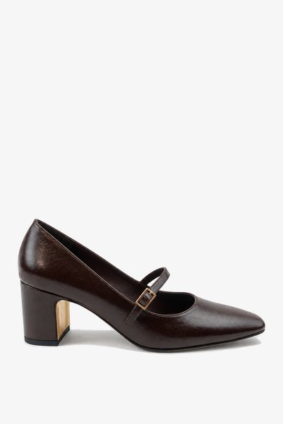 İNNABUTİKK Women's Pointed Toe Thick Heeled Shoes Meaty Brown Ayla