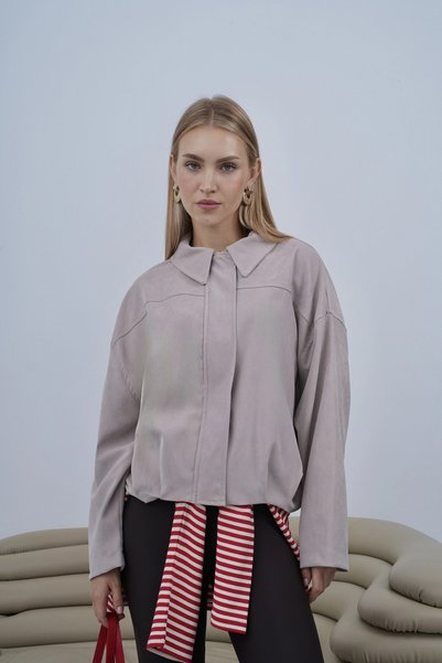 roea Shirt Collar Pleated Jacket Stone