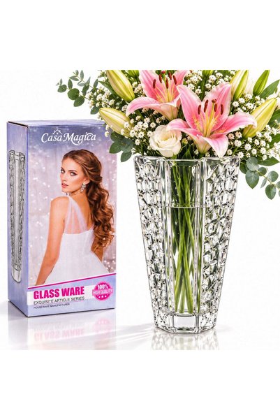 More Thick glass vase 25x11.5x8cm, Transparent, Crystal pattern