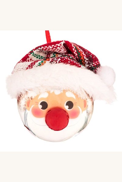 Comerivo Ornament Brad Glob Mos Craciun cu Caciula Rosie si Nas 6.5cm
