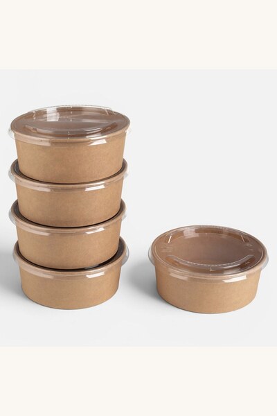 Comerivo Set 5 boluri carton kraft cu capac transparent, 1,3L, perfecte pentr...
