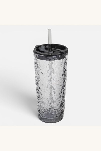 Comerivo Pahar sticla Muse 520ml fumuriu, cu pai si capac elegant
