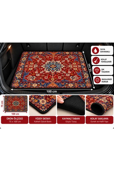 Paspas Galerisi Digital Printed Car Trunk Carpet – Non-Slip Base, Black Trim,...