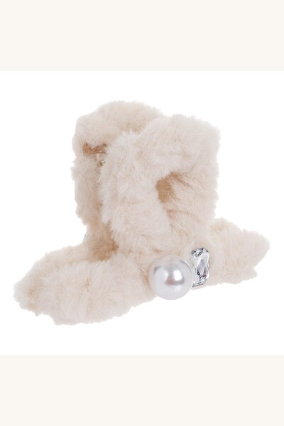 Comerivo Clama de par eleganta cu blana artificiala si piatra, 9.5cm, ecru