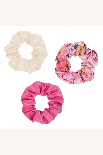 Comerivo 3 Elastice satinate pentru copii - fucsia, ecru si floral