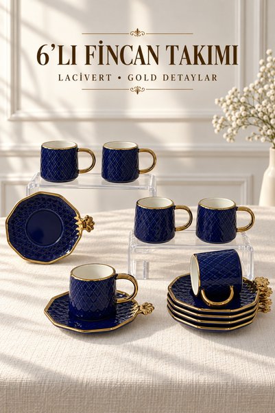 Queen’s Kitchen 6 Kişilik Gold Detaylı Porselen Kahve Takımı