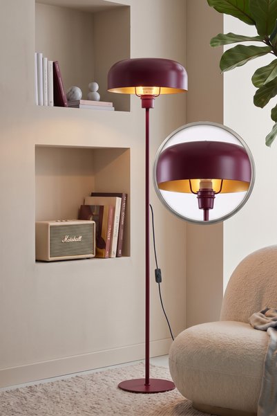 Marrien Marella Bordo Tek Ayaklı Metal İçi Gold Lambader Salon & Oturma Odası...