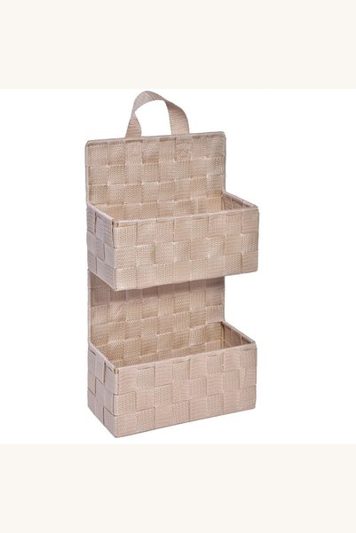 Comerivo Coș de depozitare suspendabil din ratan bej, cu 2 nivele, 21x9x37cm