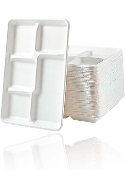 Generic 5 Compartment Paper Plates - 50 Pack 12.5x8.6" Lunch Trays for School...