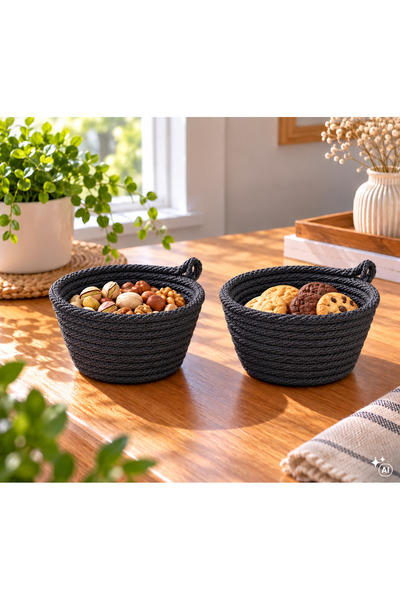 ÖRGÜM Set de 2 boluri multifuncționale tip mini coș, 12x7 cm, suport pentru g...