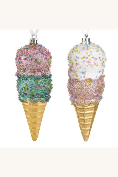 Comerivo Decoratiune Craciun Inghetata 3D cu Glitter, Cornet Colorat 15cm