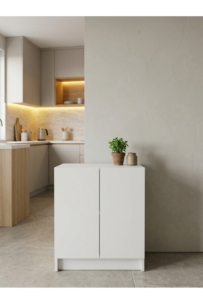 ORENMO Çok Amaçlı Dolap 2 Kapaklı Raflı Alçak Mutfak Dolabı 60 cm Krem - K7528-7