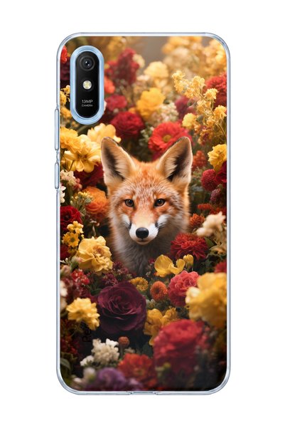 lelia حافظة هاتف شفافة متوافقة مع Redmi 9A مطبوعة عليها ثعلب وزهور