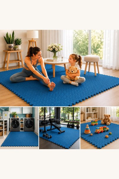 Comerivo Covoraș modular puzzle pentru pardoseală, 4 piese albastre cu model ...