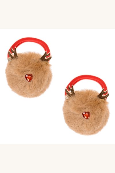 Comerivo Accesorii par fetite - 2 elastice cu cerbi pompon Craciun, maro scli...