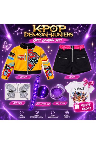 bemora kids Kpop Huntrix Rumi Leather Jacket - Shorts - Face Stone - Rumi Lig...