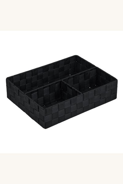 Comerivo Coș de depozitare tip ratan, negru, cu 3 compartimente și cadru meta...