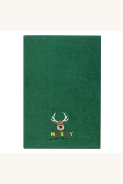 Comerivo Prosop de baie cu ren brodat si mesaj Craciun, bumbac verde 60x40cm
