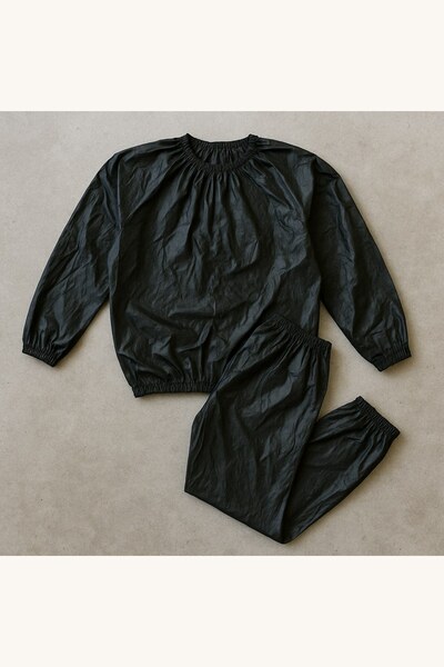 Comerivo Costum sauna suit negru pentru transpirație la antrenament, L-XL