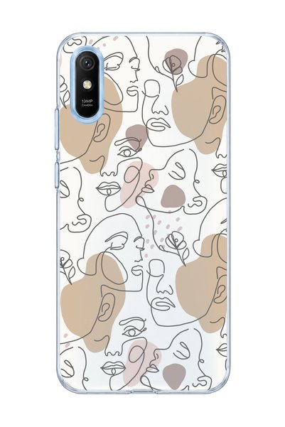 lelia حافظة هاتف شفافة مطبوعة بوجه امرأة بخط واحد متوافقة مع Redmi 9A