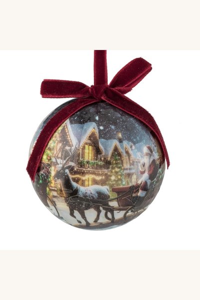 Comerivo Ornament de Crăciun pentru brad, bilă vintage cu Moșul pe sanie și p...