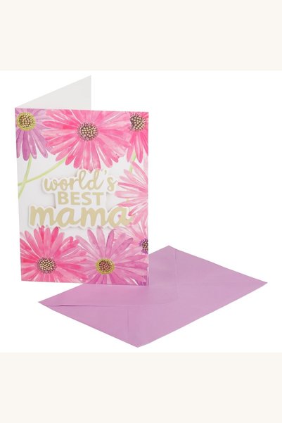 Comerivo Felicitare pentru Mama cu Flori Fucsia si Lila, 12x17cm, Ecru cu Pli...