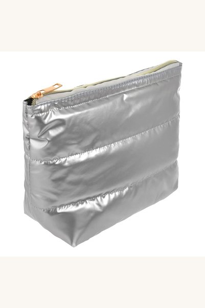 Comerivo Portfard Puffy argintiu cu fermoar, pentru produse cosmetice, 25,5x9...