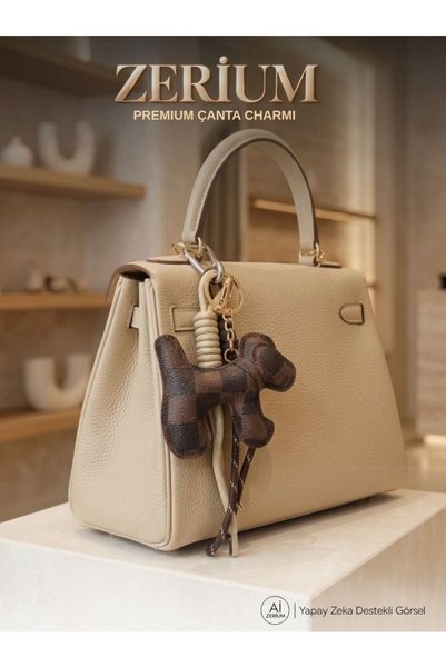 ZERİUM Trendy Bag Charm and Decoration Keychain Square Bow with Dog Figure Pr...