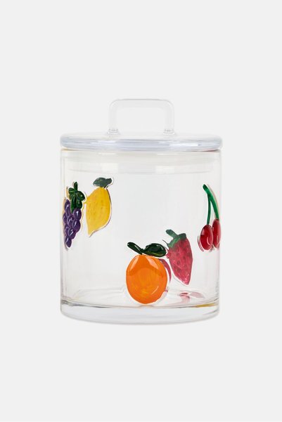Gourmet Strawberry Printed Glass Jar With Lid 1,1 L, Multicolor